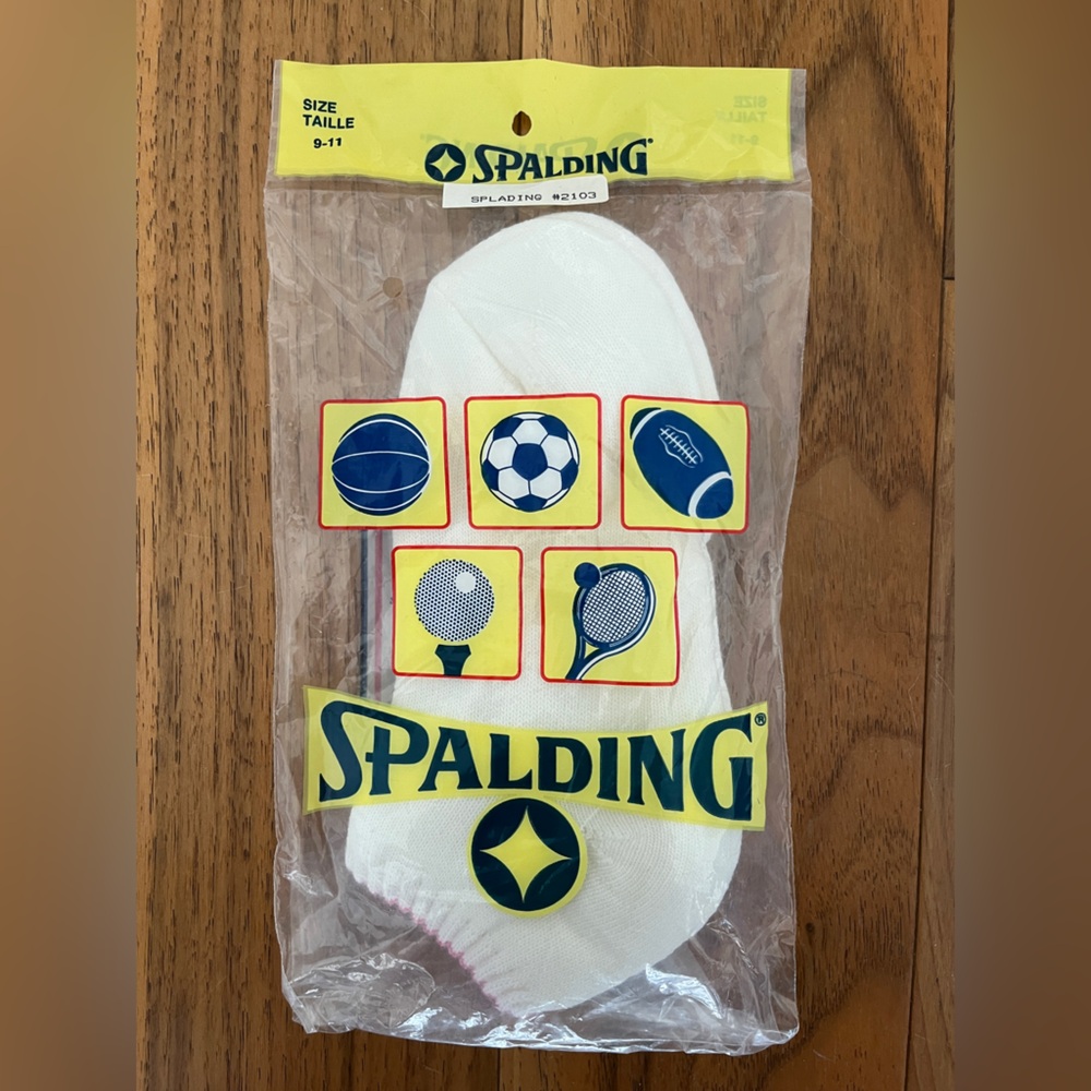 Vintage 1980s SPALDING Tube Socks Sz 9-11 White-Red Spell-Out Logo